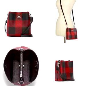 NWT COACH Mini Town Bucket Bag With Buffalo Plaid Print Cross Body